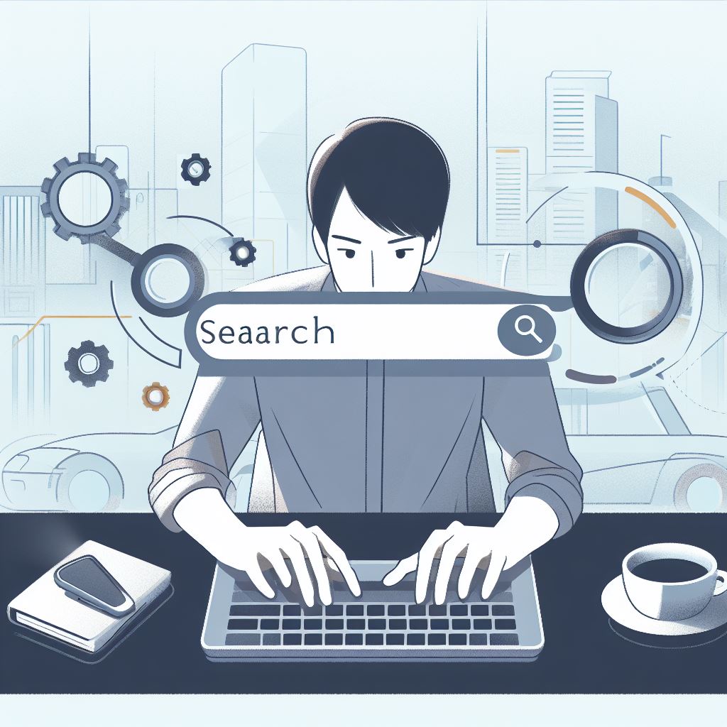 A person typing search keywords into a search engine.
